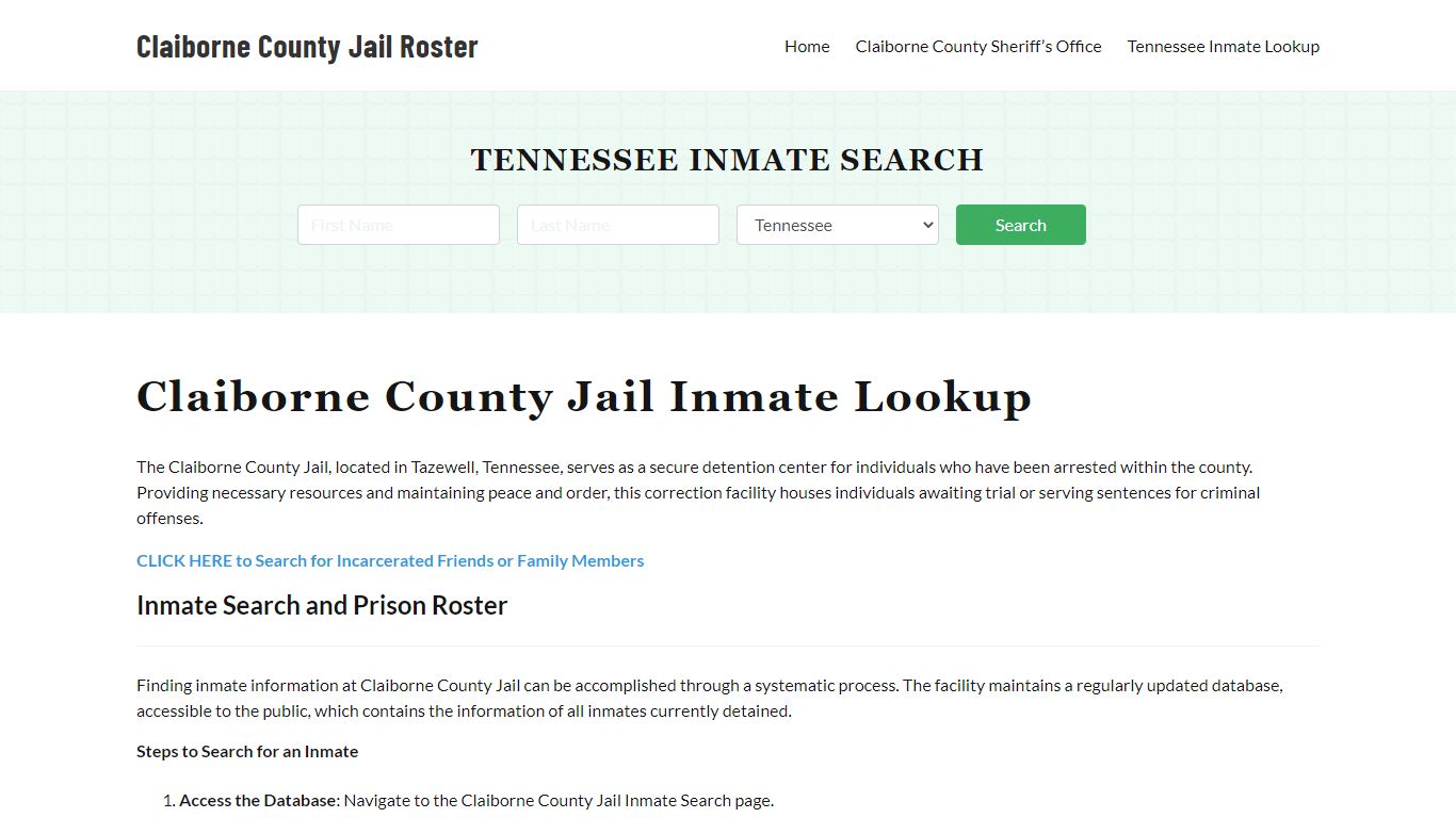 Claiborne County Jail Roster Lookup, TN, Inmate Search