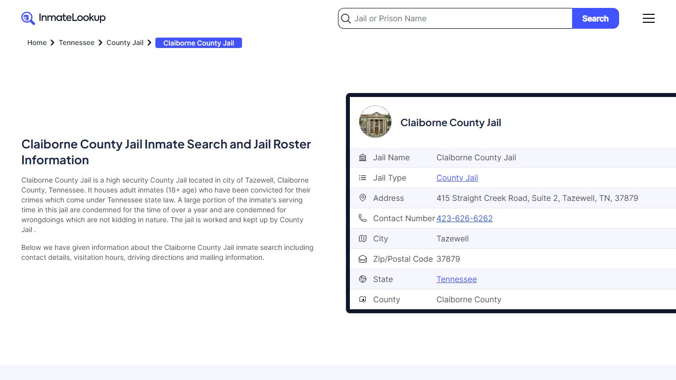 Claiborne County Jail Inmate Search and Jail Roster Information